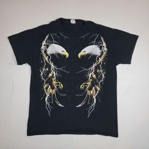 Y2K Eagle Graphic T-Shirt Sz L Large Black Nature‎ Lightning